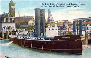 Fire boat <i>Duwamish</i> at dock, 1910s